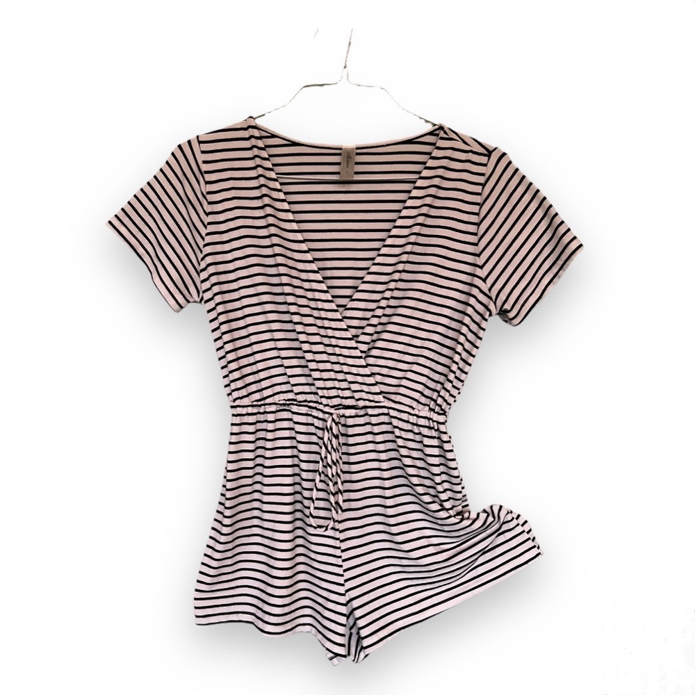 Mahina Black and White Striped Romper
